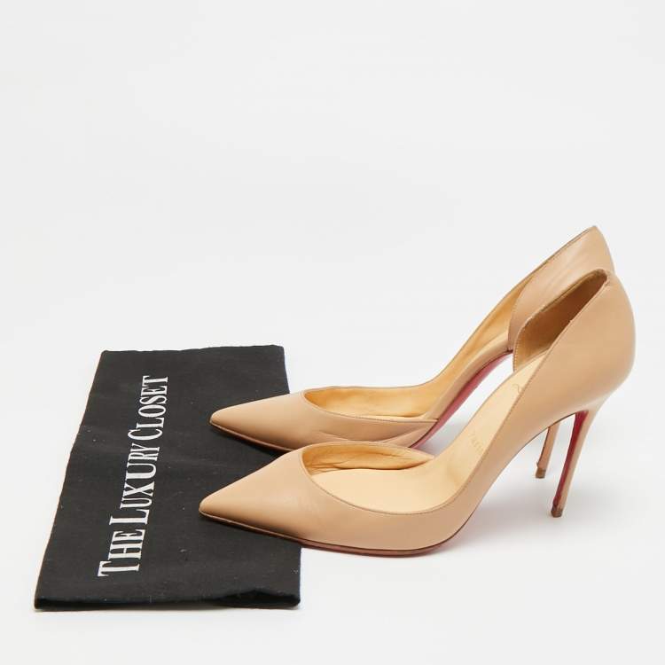 Pre Owned Christian Louboutin Iriza Size 39.5 Beige Leather Pumps