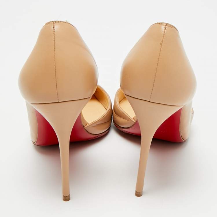 Pre Owned Christian Louboutin Iriza Size 39.5 Beige Leather Pumps