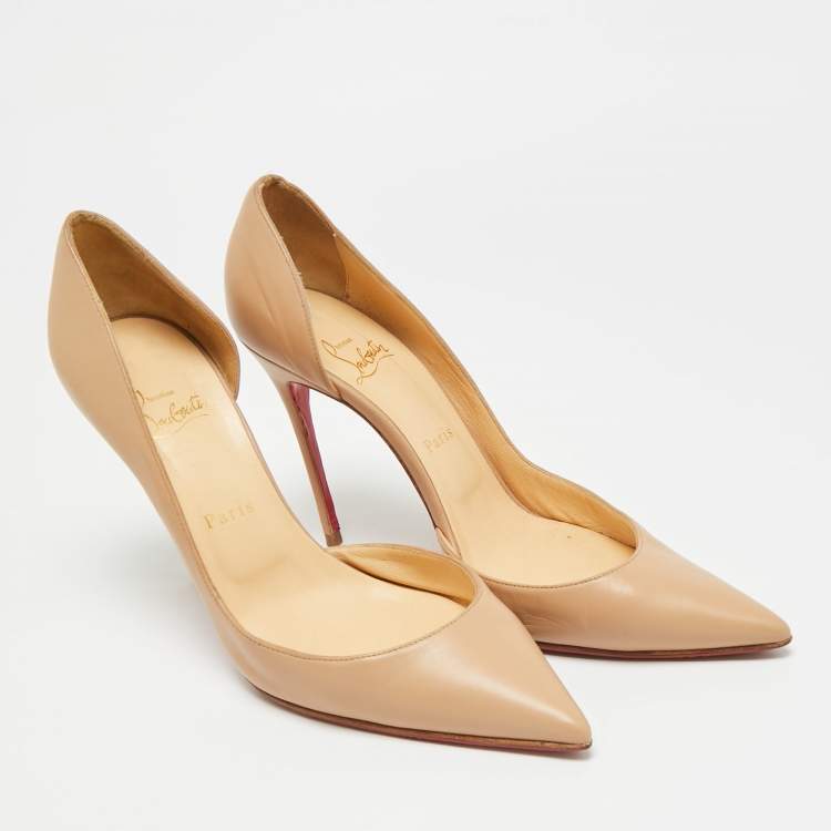 Pre Owned Christian Louboutin Iriza Size 39.5 Beige Leather Pumps