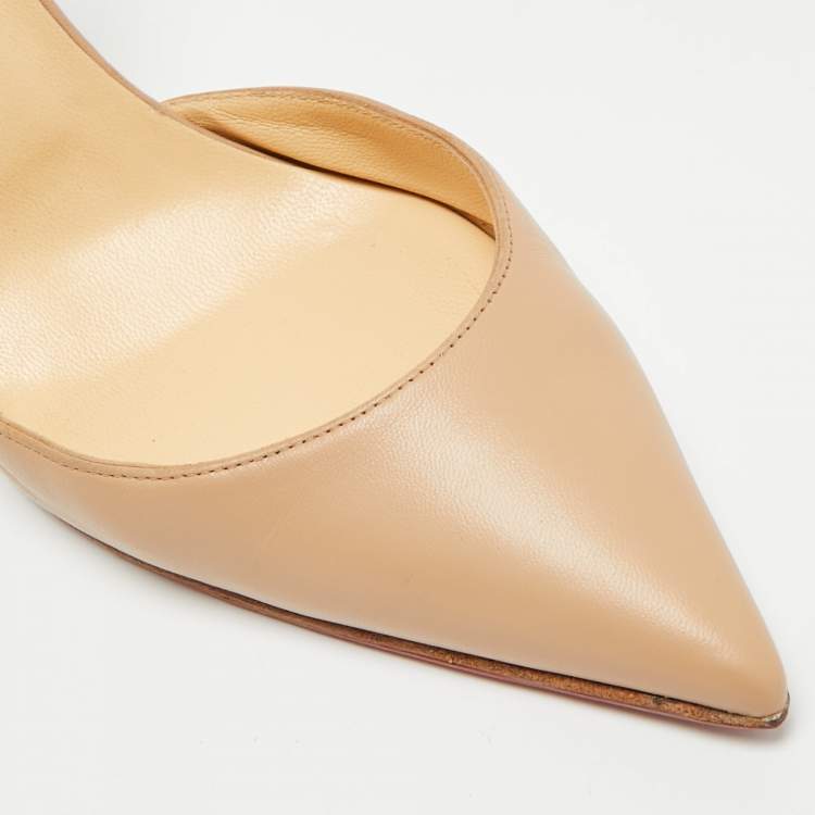 Pre Owned Christian Louboutin Iriza Size 39.5 Beige Leather Pumps