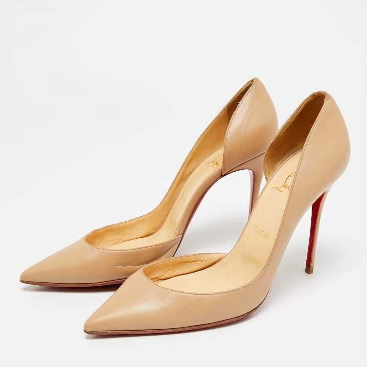 Pre Owned Christian Louboutin Iriza Size 39.5 Beige Leather Pumps