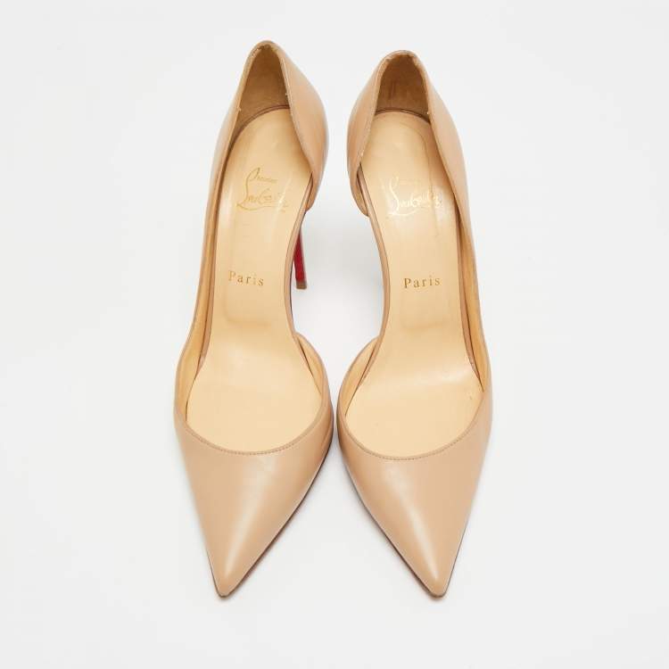 Pre Owned Christian Louboutin Iriza Size 39.5 Beige Leather Pumps