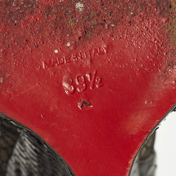 Pre Owned Christian Louboutin Janet Size 39.5 Black Mesh and Python Leather Ankle Length Boots