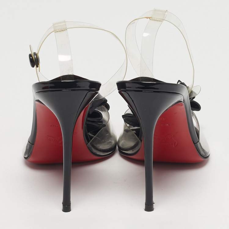 Pre Owned Christian Louboutin Anniversary 20th Size 38.5 Black Patent Leather and PVC Ankle Strap Sandals