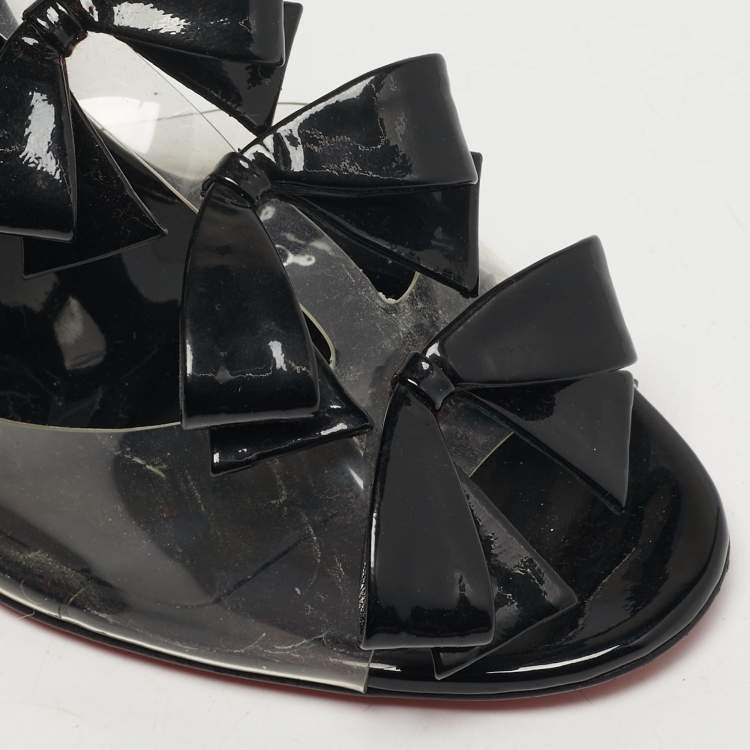 Pre Owned Christian Louboutin Anniversary 20th Size 38.5 Black Patent Leather and PVC Ankle Strap Sandals