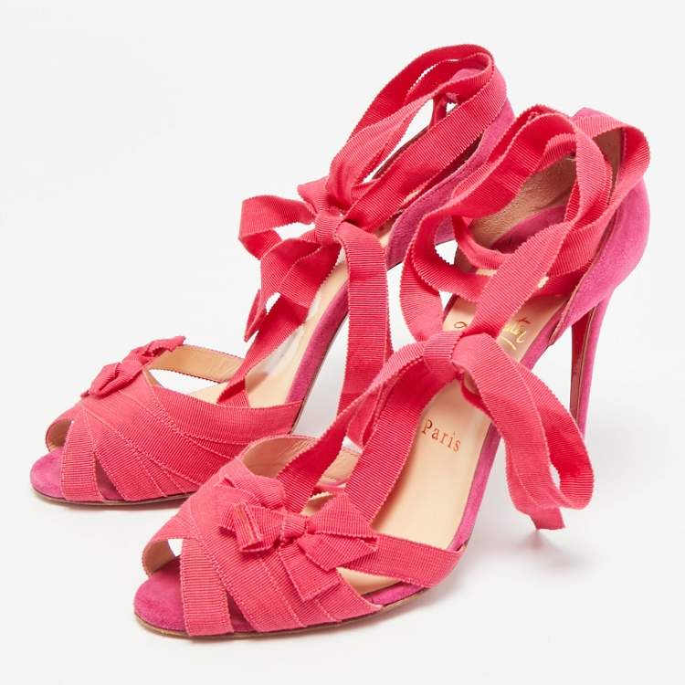 Pre Owned Christian Louboutin Christeriva Size 38 Two Tone Canvas and Suede Ankle Strap Sandals