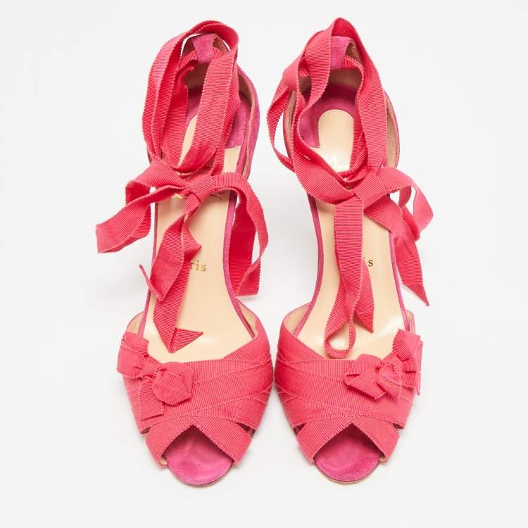 Pre Owned Christian Louboutin Christeriva Size 38 Two Tone Canvas and Suede Ankle Strap Sandals