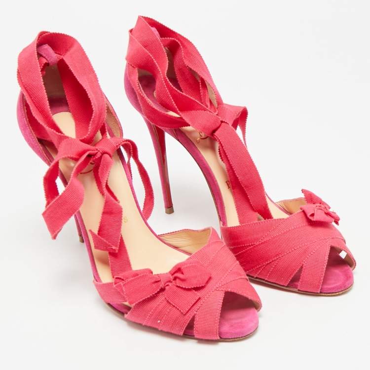 Pre Owned Christian Louboutin Christeriva Size 38 Two Tone Canvas and Suede Ankle Strap Sandals