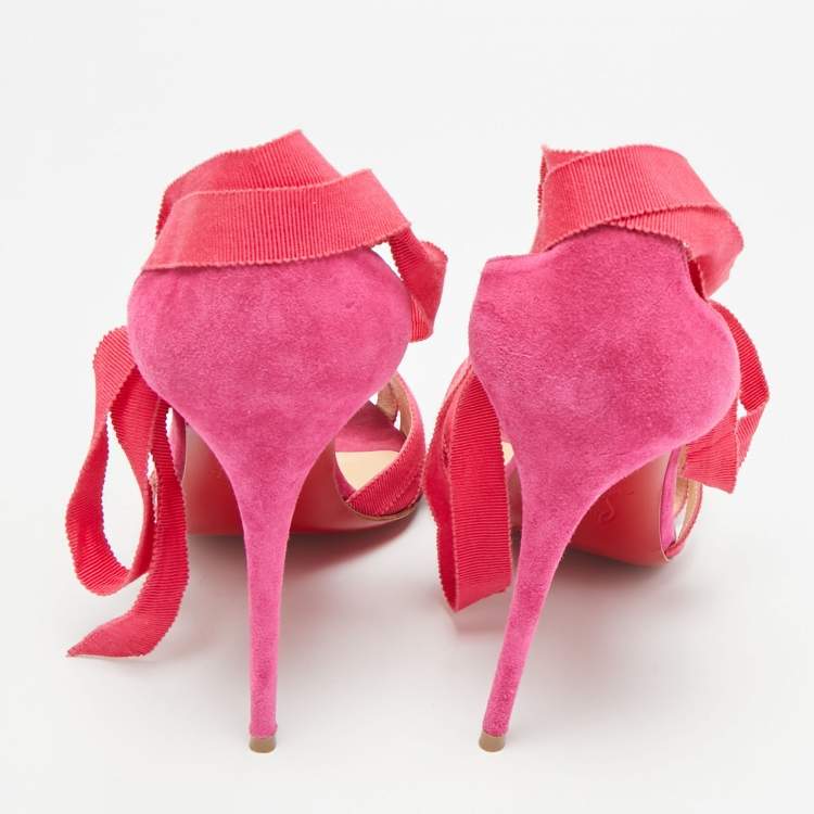 Pre Owned Christian Louboutin Christeriva Size 38 Two Tone Canvas and Suede Ankle Strap Sandals