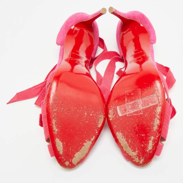 Pre Owned Christian Louboutin Christeriva Size 38 Two Tone Canvas and Suede Ankle Strap Sandals