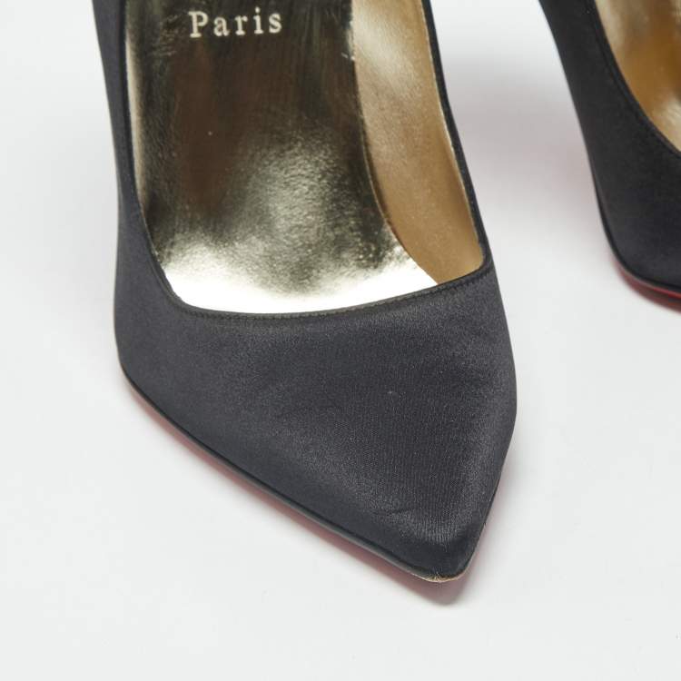 Pre Owned Christian Louboutin Lipstrass Size 39 Black Satin Pumps