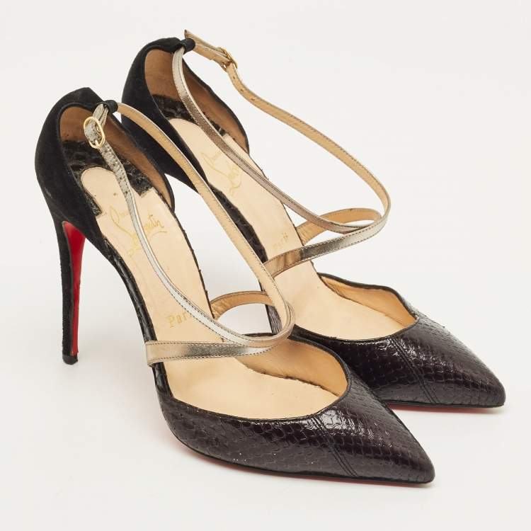 Pre Owned Christian Louboutin matlaise Size 38 Black Python Leather and Suede Pumps