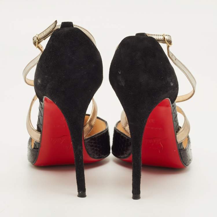 Pre Owned Christian Louboutin matlaise Size 38 Black Python Leather and Suede Pumps