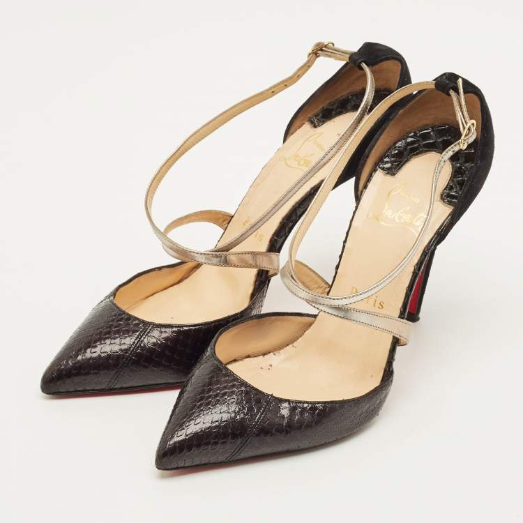 Pre Owned Christian Louboutin matlaise Size 38 Black Python Leather and Suede Pumps