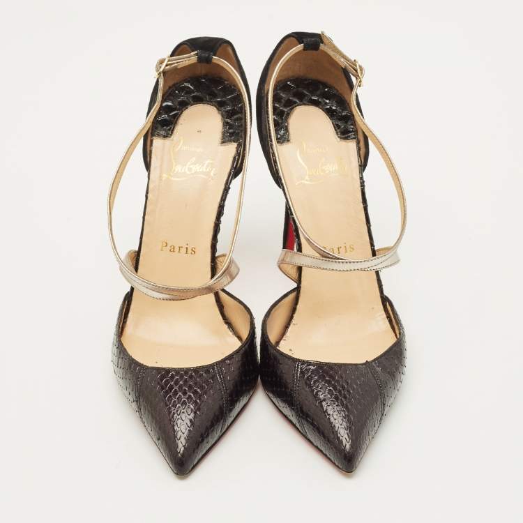 Pre Owned Christian Louboutin matlaise Size 38 Black Python Leather and Suede Pumps