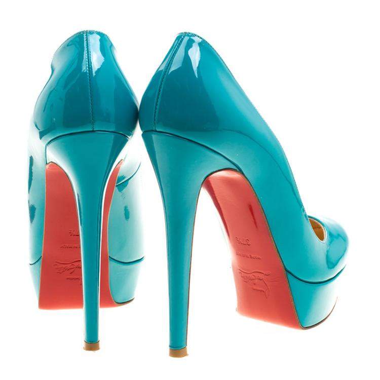 Christian Louboutin Green Patent Leather Bianca Platform Pumps Size 37.5
