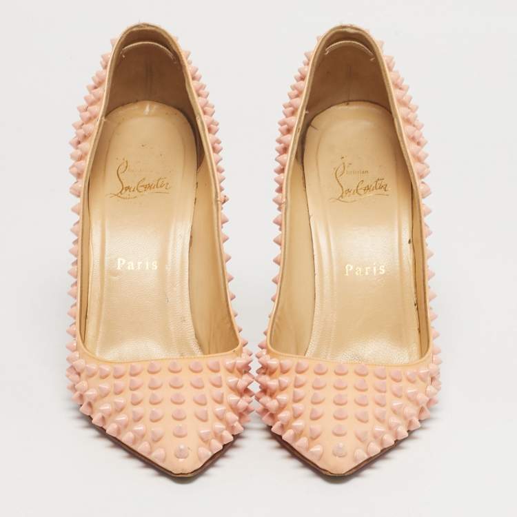Pre Owned Christian Louboutin Pigalle Spikes Size 39 Cream Patent Leather Pumps