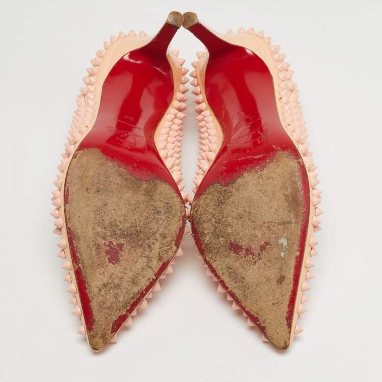 Pre Owned Christian Louboutin Pigalle Spikes Size 39 Cream Patent Leather Pumps