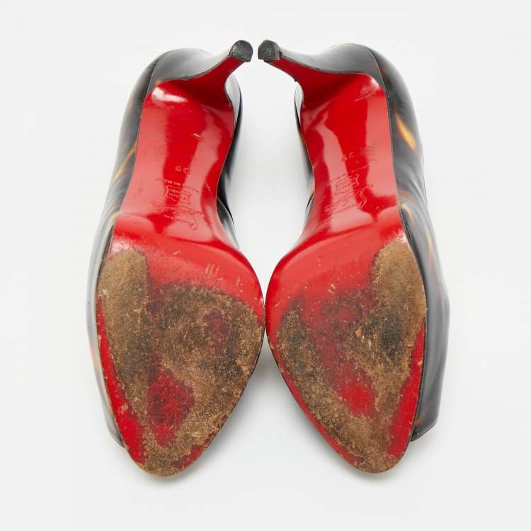 Pre Owned Christian Louboutin Very Prive Size 39 Multicolor Patent Leather Peep Toe Pumps