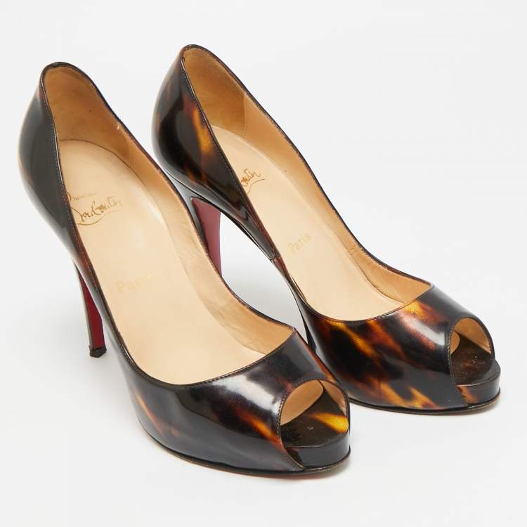 Pre Owned Christian Louboutin Very Prive Size 39 Multicolor Patent Leather Peep Toe Pumps