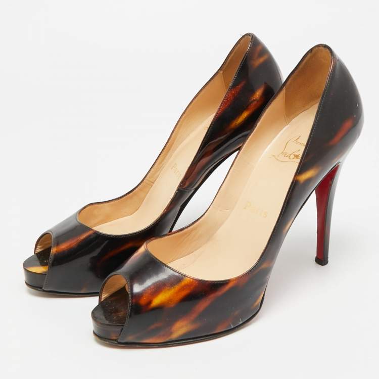 Pre Owned Christian Louboutin Very Prive Size 39 Multicolor Patent Leather Peep Toe Pumps