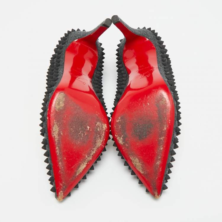 مملوكة مسبقًا Christian Louboutin Pigalle Spikes Size 38 Grey Wool Pumps