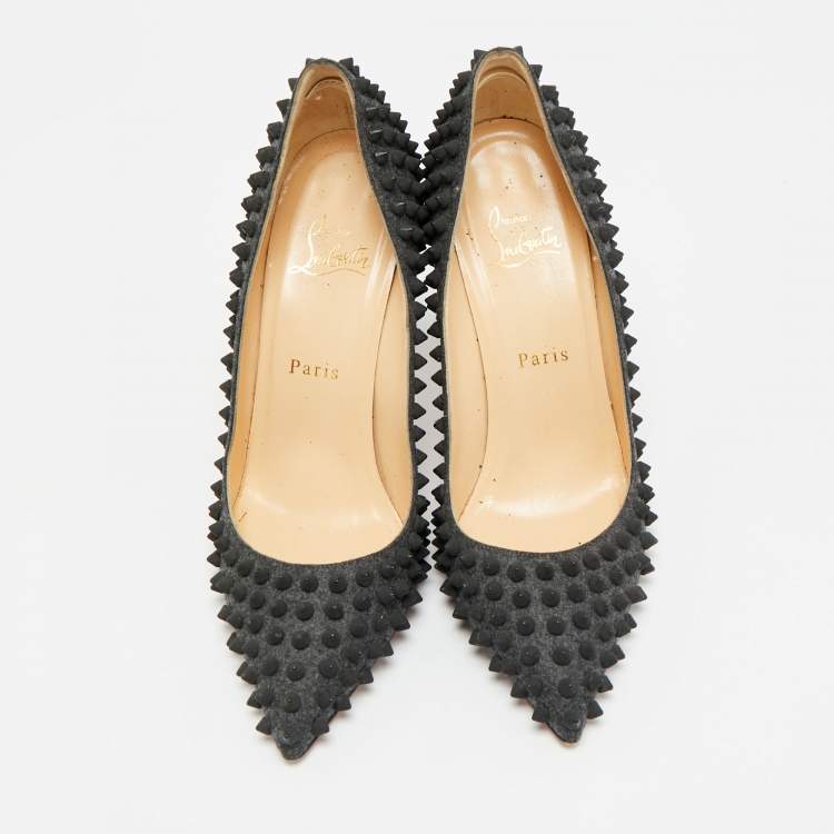 مملوكة مسبقًا Christian Louboutin Pigalle Spikes Size 38 Grey Wool Pumps