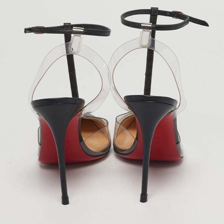 Pre Owned Christian Louboutin Nosy Size 39 Transparent Leather and PVC Spike T-Strap Slingback Pumps
