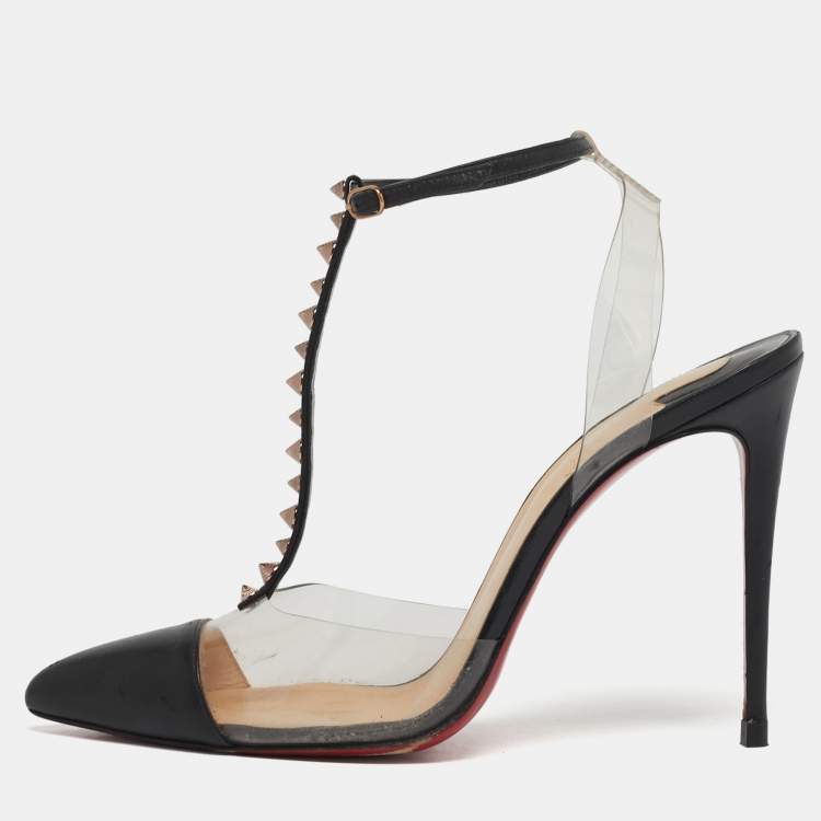 Pre Owned Christian Louboutin Nosy Size 39 Transparent Leather and PVC Spike T-Strap Slingback Pumps