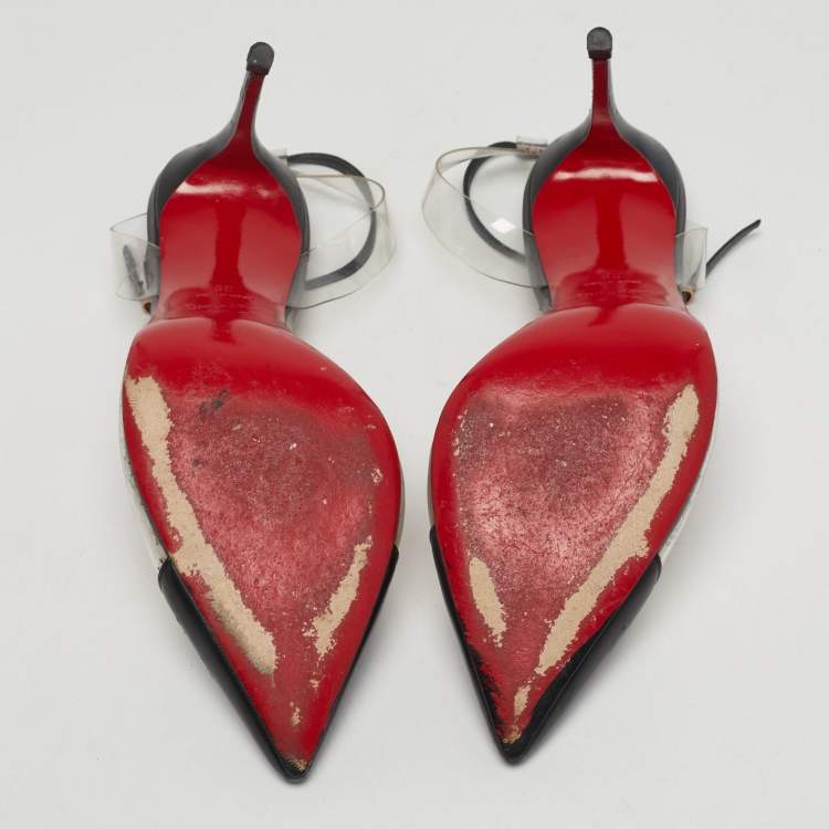 Pre Owned Christian Louboutin Nosy Size 39 Transparent Leather and PVC Spike T-Strap Slingback Pumps