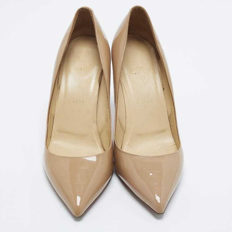 مملوكة مسبقًا Christian Louboutin Pigalle Size 39.5 Beige Patent Leather Pumps
