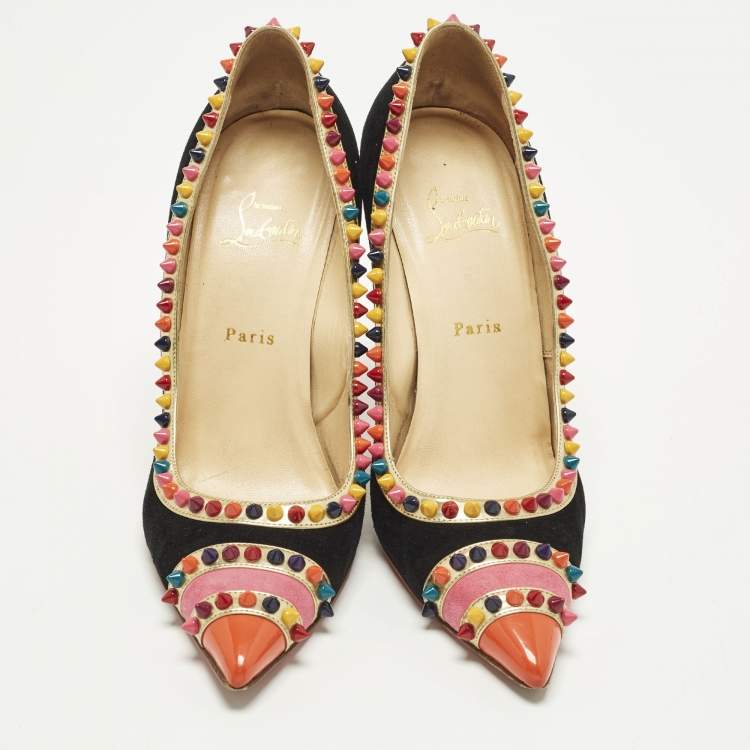 Pre Owned Christian Louboutin Malabar Hill Size 41 Multicolor Patent Leather and Suede Pumps