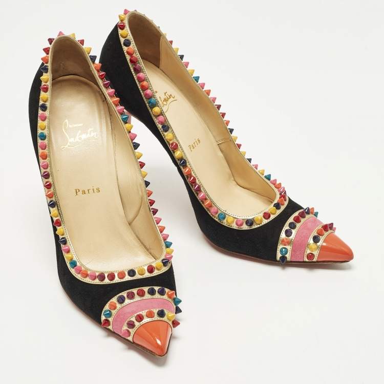Pre Owned Christian Louboutin Malabar Hill Size 41 Multicolor Patent Leather and Suede Pumps