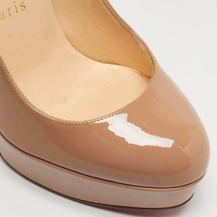 Pre Owned Christian Louboutin Bianca Size 35 Beige Patent Leather Platform Pumps