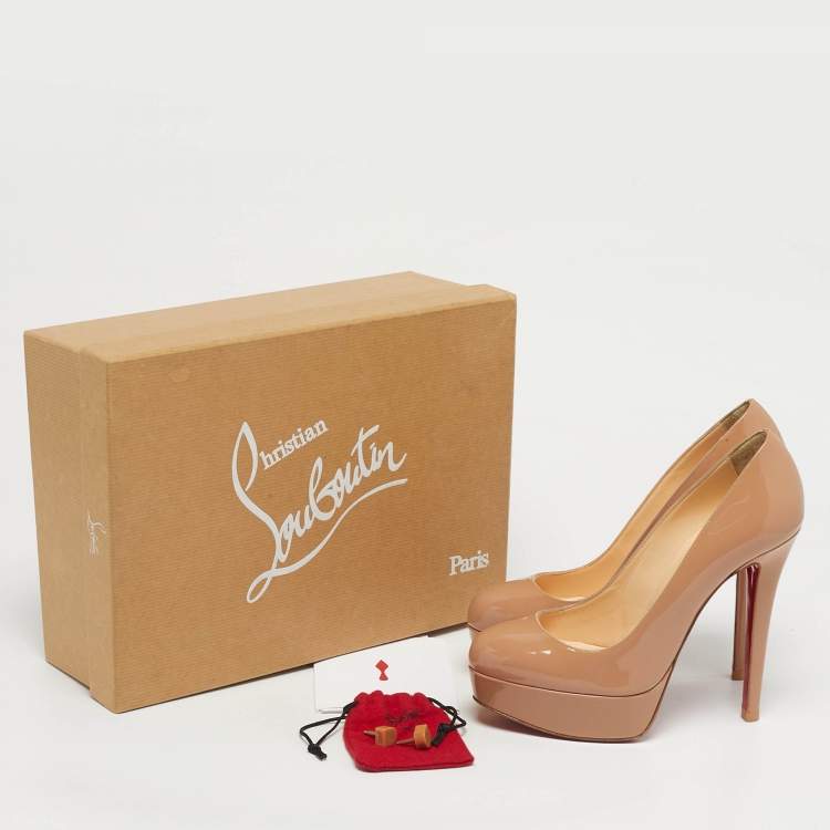 Pre Owned Christian Louboutin Bianca Size 35 Beige Patent Leather Platform Pumps