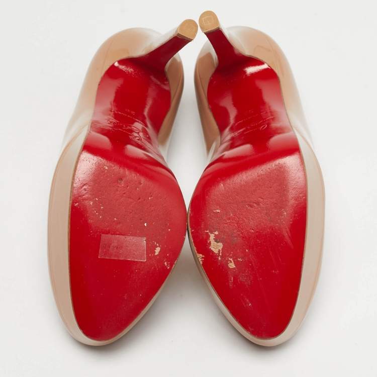 Pre Owned Christian Louboutin Bianca Size 35 Beige Patent Leather Platform Pumps