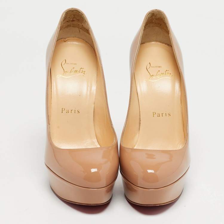 Pre Owned Christian Louboutin Bianca Size 35 Beige Patent Leather Platform Pumps