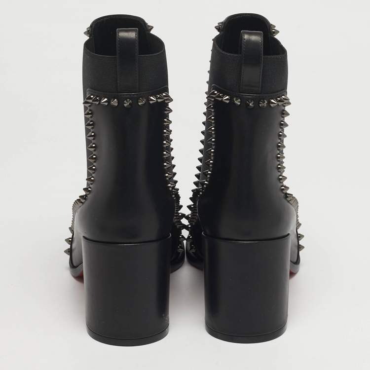 Pre Owned Christian Louboutin Outline Spike Size 38 Black Leather Ankle Length Boots