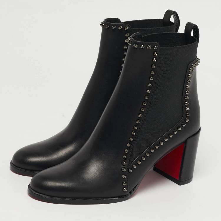 Pre Owned Christian Louboutin Outline Spike Size 38 Black Leather Ankle Length Boots