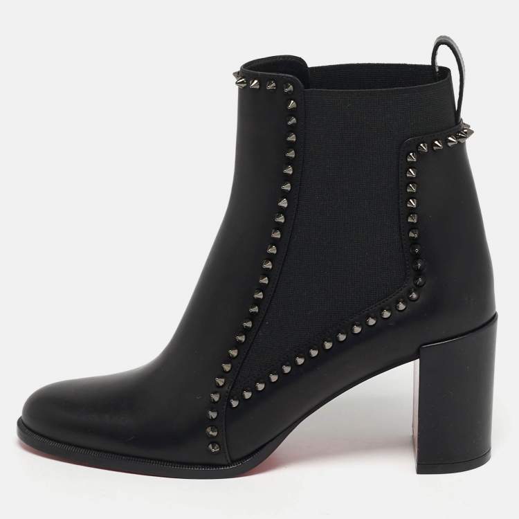 Pre Owned Christian Louboutin Outline Spike Size 38 Black Leather Ankle Length Boots