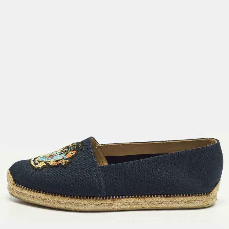 Pre Owned Christian Louboutin Lougalia Size 40 Navy Blue Canvas Espadrille Flats