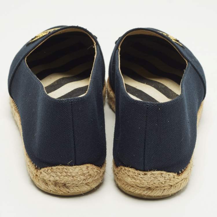 Pre Owned Christian Louboutin Lougalia Size 40 Navy Blue Canvas Espadrille Flats