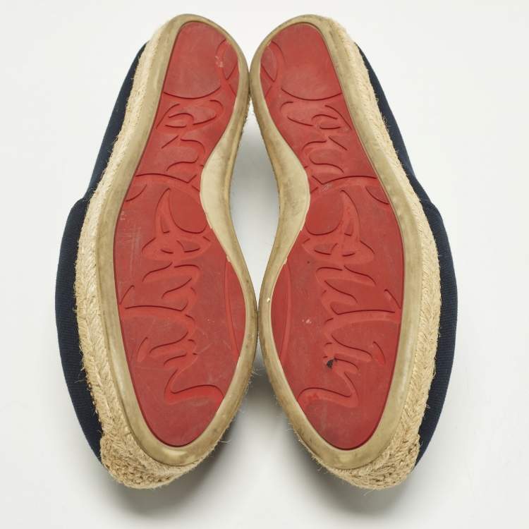Pre Owned Christian Louboutin Lougalia Size 40 Navy Blue Canvas Espadrille Flats