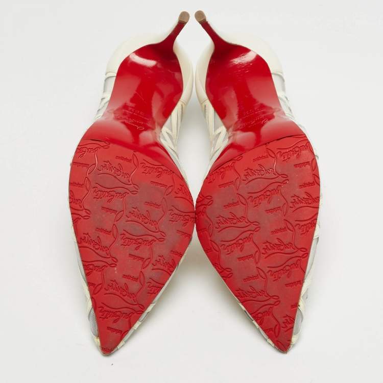 Pre Owned Christian Louboutin Tititata Size 39.5 Cream Mesh and Leather Pumps