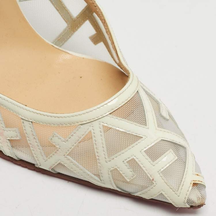 Pre Owned Christian Louboutin Tititata Size 39.5 Cream Mesh and Leather Pumps