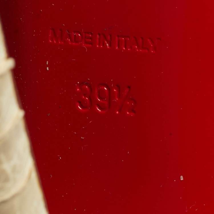 Pre Owned Christian Louboutin Lady Peep Size 39.5 Beige Lace and Python Leather Peep Toe Pumps