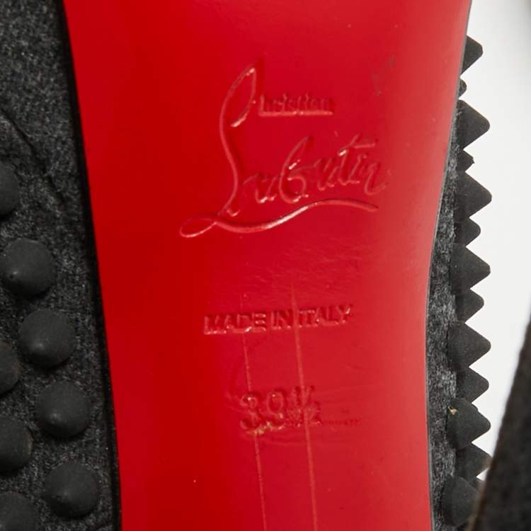 Pre Owned Christian Louboutin Lady Peep Spikes Size 39.5 Grey Wool Platform Pumps