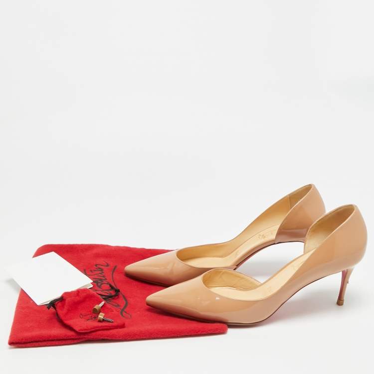 Pre Owned Christian Louboutin Iriza Size 39.5 Beige Leather Pumps