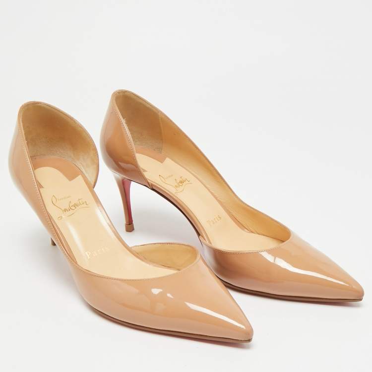 Pre Owned Christian Louboutin Iriza Size 39.5 Beige Leather Pumps