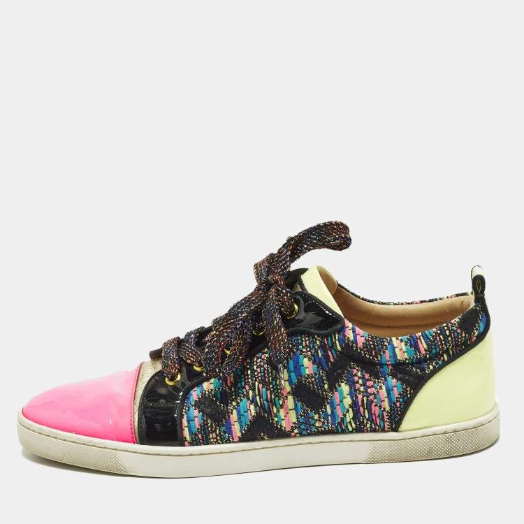 Pre Owned Christian Louboutin Gondoliere Size 41 Multicolor Knit Fabric and Patent Leather Low Top Sneakers